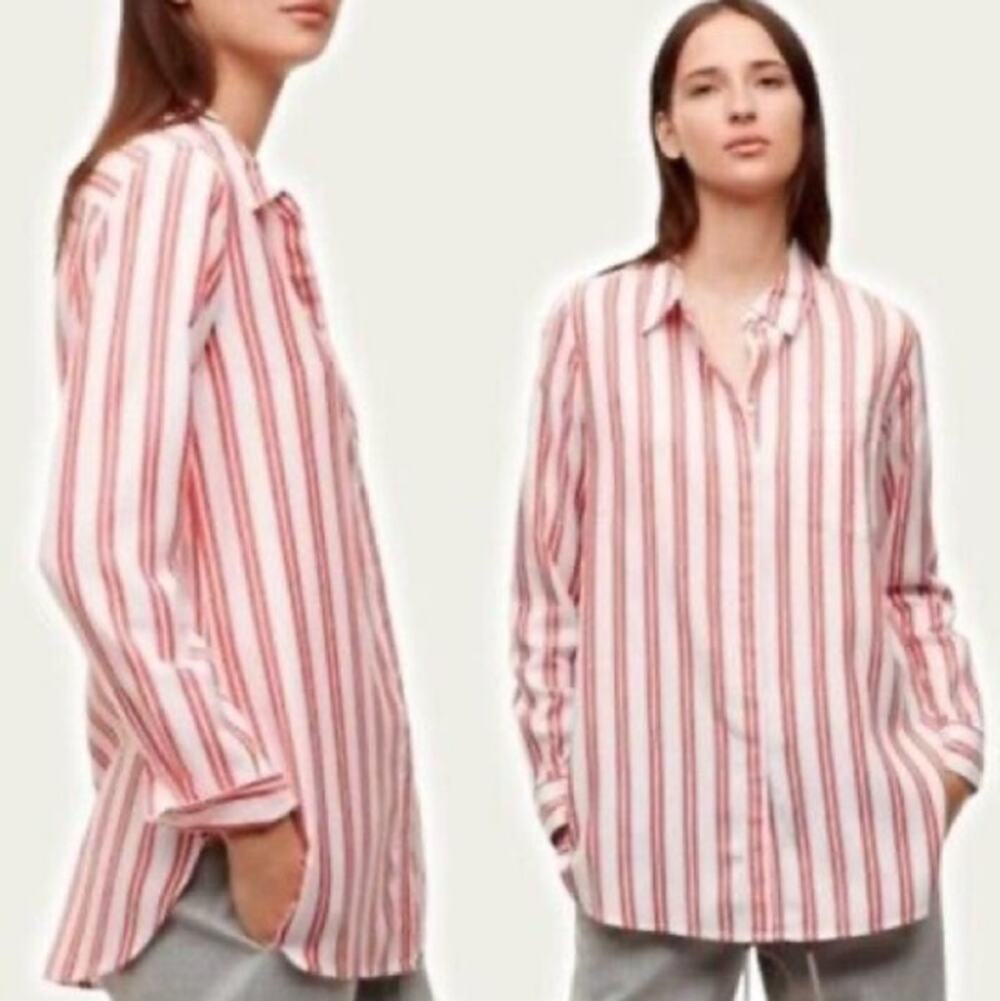 Aritzia Babaton Long Sleeve Button Up Red White Stripe Shirt XXS